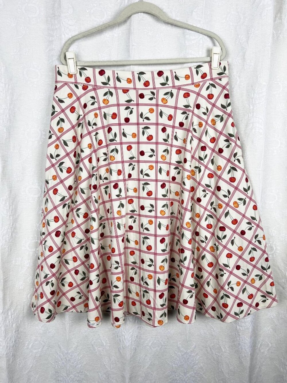 Royal Monk cherry print A-line stretch cotton circle skirt retro rockabilly 2X